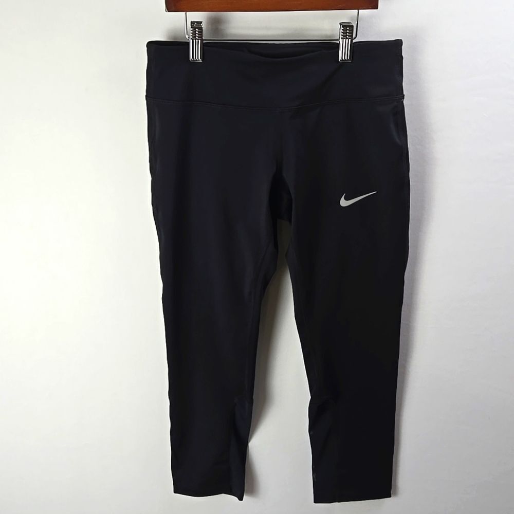 Nike Dri Fit Black Pull On Stretch Activewear Crop Running Leggings Size S